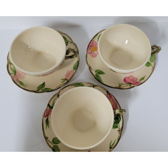 Franciscan DESERT ROSE Coffee Tea Cup Saucer Set of 3 TV Backstamp USA 1963-64 - Picture 3 of 7